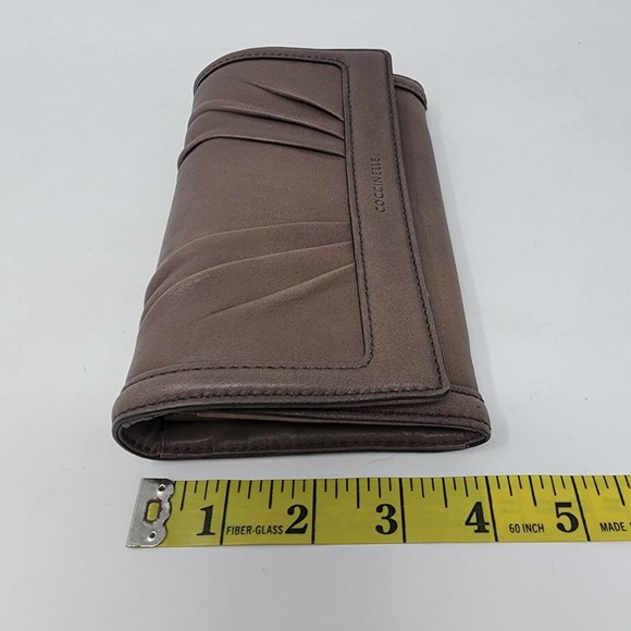 Coccinelle Italy Wallet Taupe Soft Leather Handmade Trifold Designer Snap 7x4" - Picture 9 of 11
